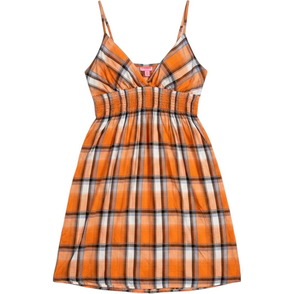 Shes Cool Orange Plaid Smocked Empire Waist Cotton Sundress Large